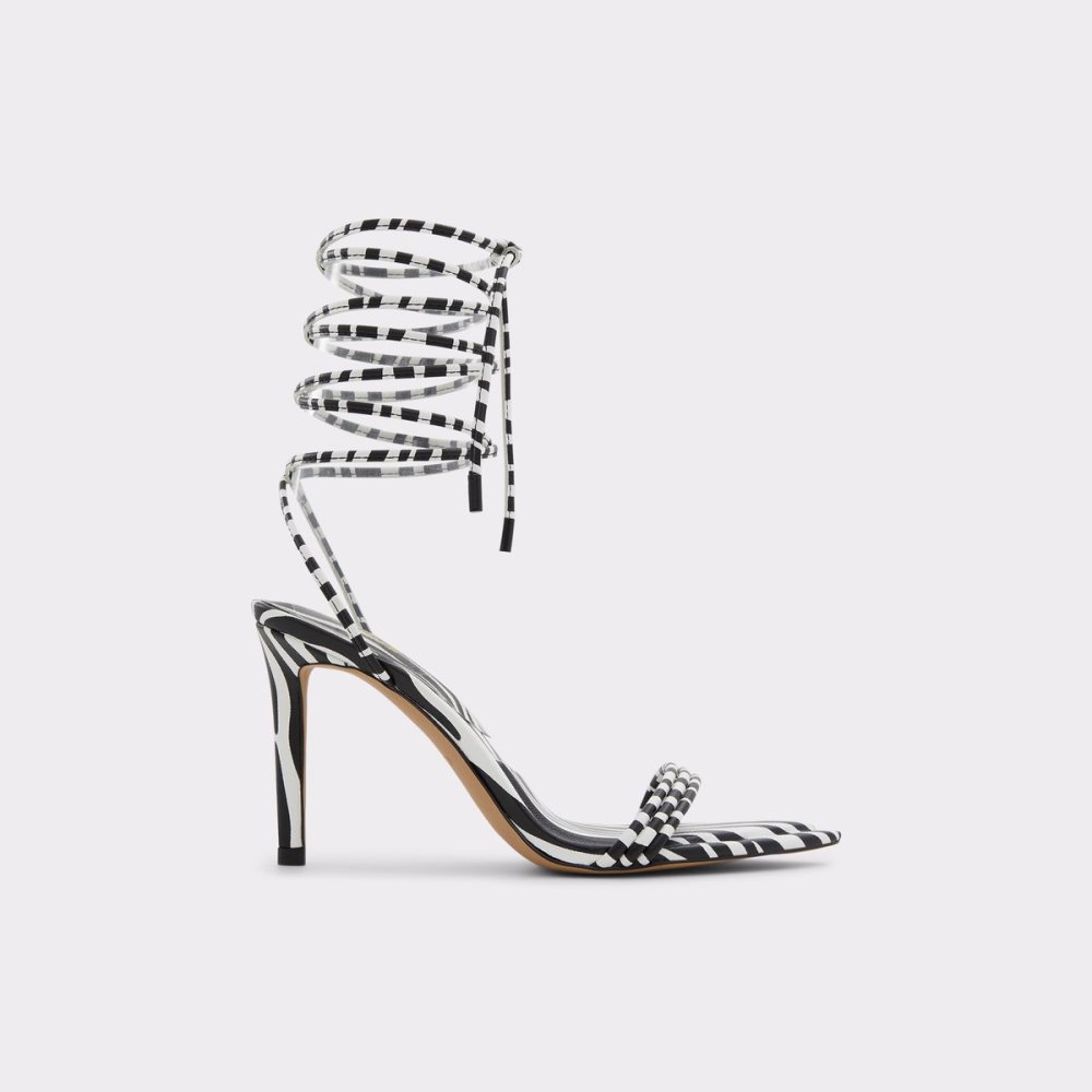 Sandales Aldo Yberrar Lanières Talons Sandal - Stiletto Noir Blanche Femme | LFKB-79409756